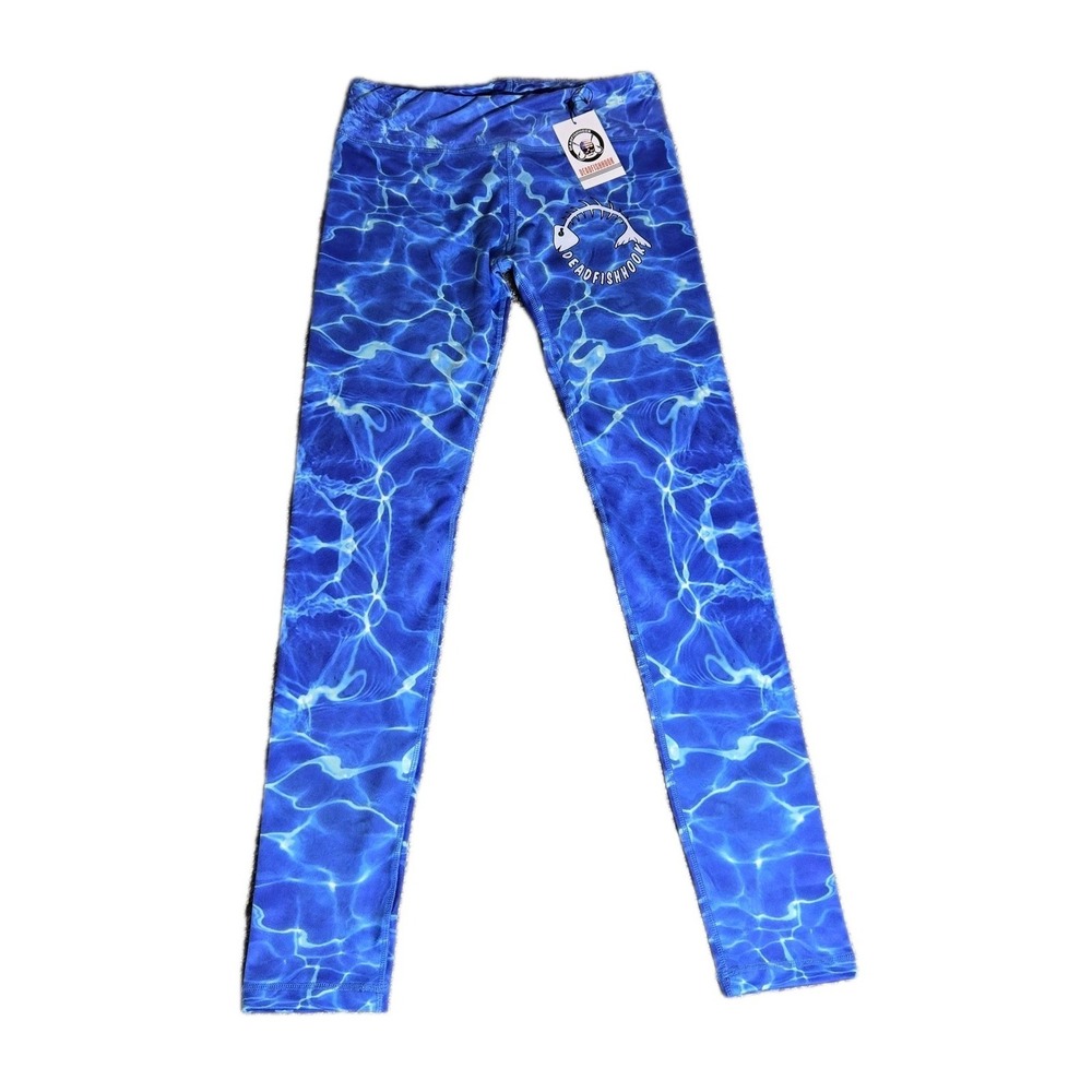 RARE DeadFishHook Women's Athletic Leggings L Blue Water Fish Hook NEW WITH TAGS